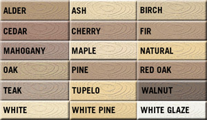 Wood Filler Colour Chart